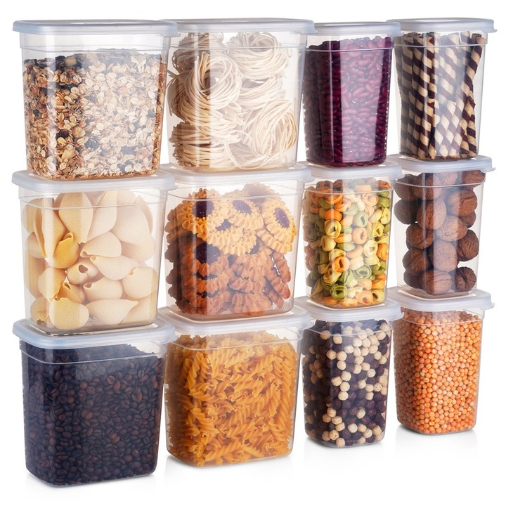 Tömeges ételtároló készlet, Vilde, Fedővel, 12 db, Mosogatógépben mosható, Űrtartalom 1 L, 16,5x11x16 cm, Átlátszó