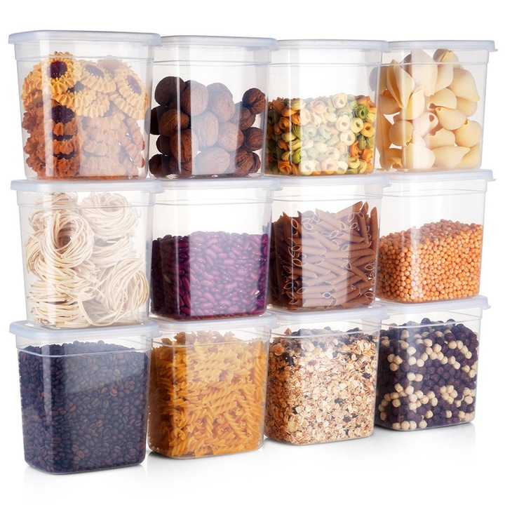 Tartálykészlet ömlesztett termékekhez, Vilde, Fedővel, 12 db, Mosogatógéphez, Űrtartalom 1,85 L, 16,5x11x16 cm, Átlátszó