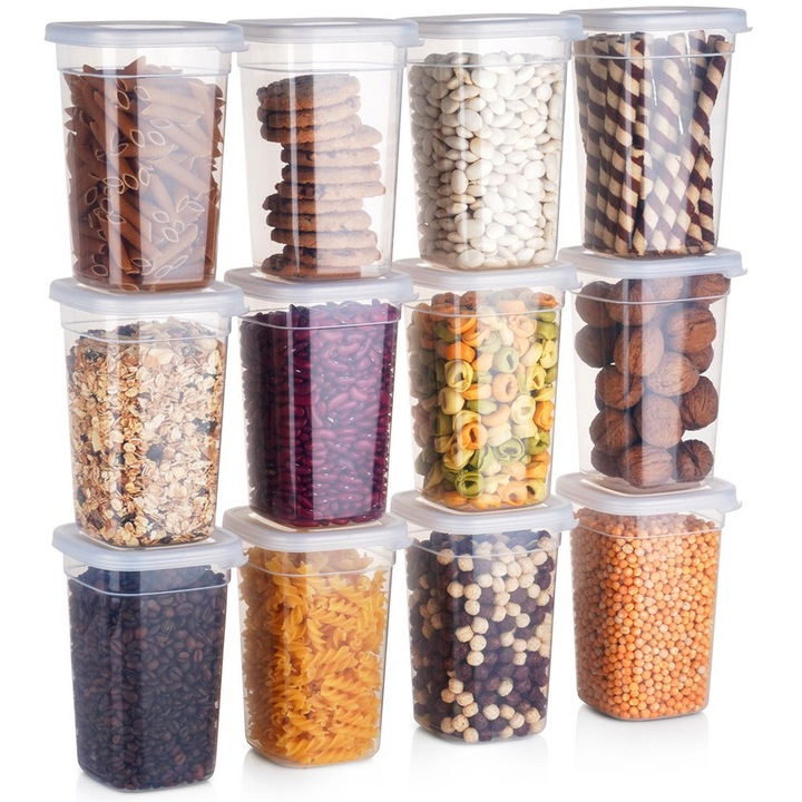 Tömeges ételtároló készlet, Vilde, Fedővel, 12 db, Mosogatógépben mosható, Űrtartalom 1 L, 11x11x16 cm, Átlátszó