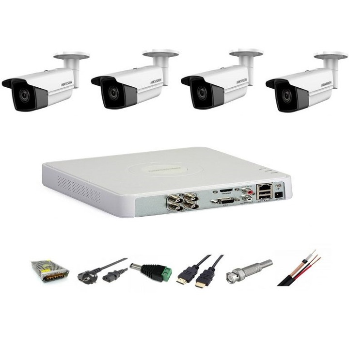 Sistem supraveghere video 4 camere 2MP Turbo HD IR 80 M si IR 40 M cu 4 canale, full accesorii