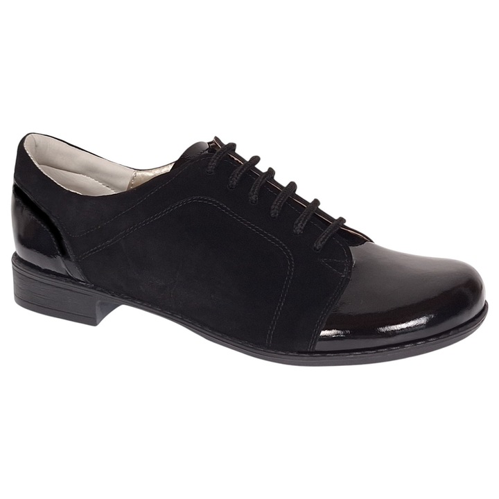 Pantofi dama casual din piele naturala 200418, Negru/Negru velur