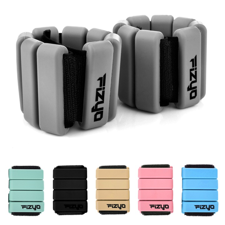 Greutati pentru Incheietura Mainii Fizyo, Set 2 Bucati, 2 x 225 g, Reglabile, Silikonice, Rezistente la Apa, pentru Pilates, Fitness, Aerobic, Gri