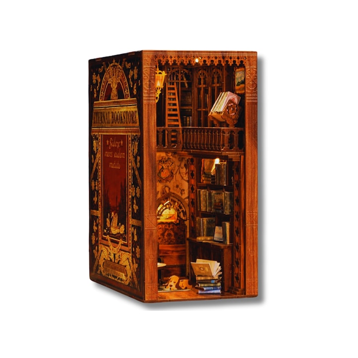 Комплект 3D Пъзел Book Nook Nookche Вечната Библиотека, Разделител за Книги, Направи си сам, DIY, С LED Светлини, Сензорен Бутон, 23x18x11 cm, 172 Части