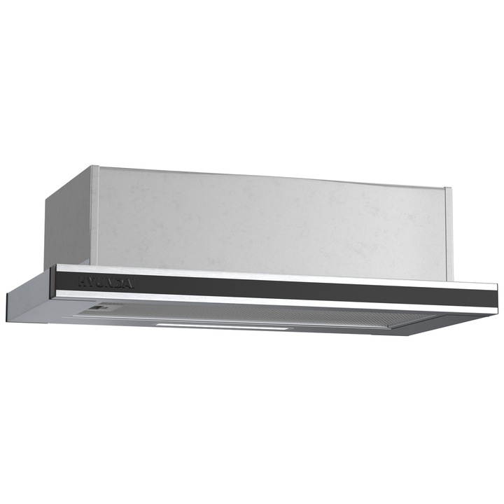 Hota incorporata telescopica, Hyundai HHD24-TL7061B/GL, 450 m3/h (absorbtie debit liber 520m3/h), 60cm, inox-sticla neagra
