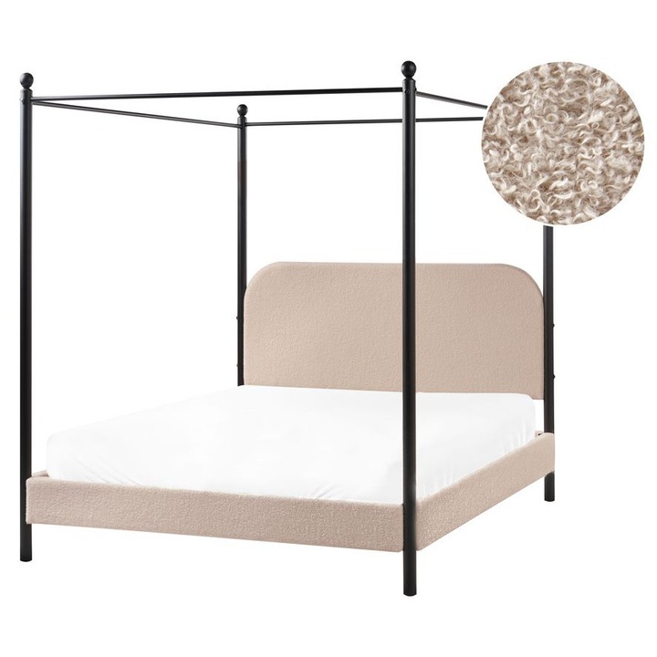 Pat cu baldachin Boucle Dannemois 140 x 200 cm Taupe
