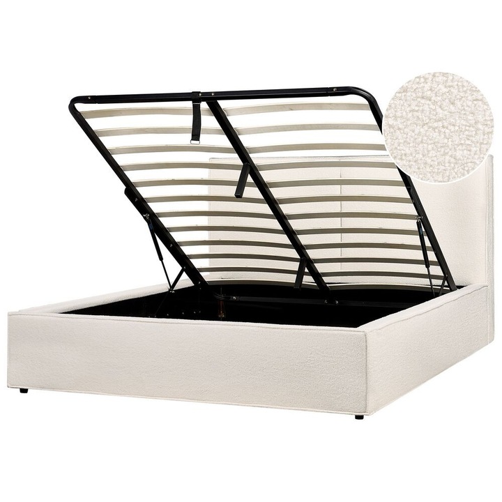 Pat otoman Boucle Moissac 160 x 200 cm Alb-murdar