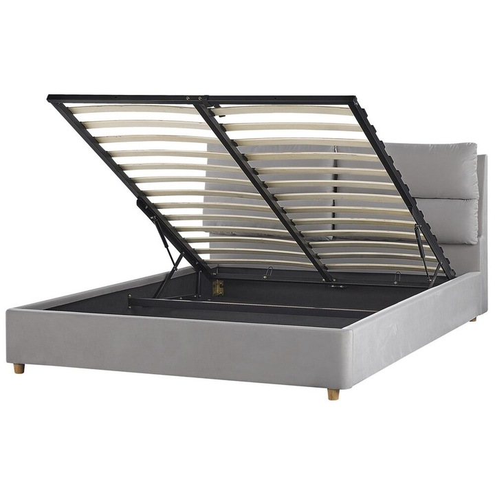 Világosszürke bársony ágyneműtartós franciaágy 160 x 200 cm Batilly