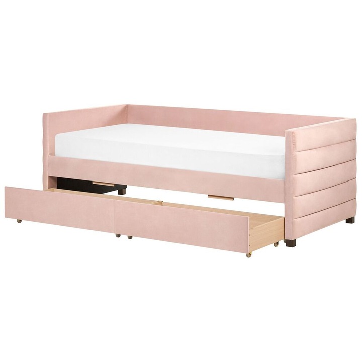 Pat de zi cu depozitare Catifea Marray 90 x 200 cm Roz pastel