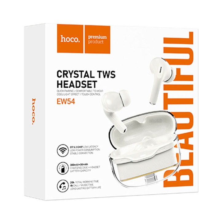 Casti Wireless Hoco (EW54), Ear Buds, BT 5.3, 300mAh, Rayo, Milky WHITE