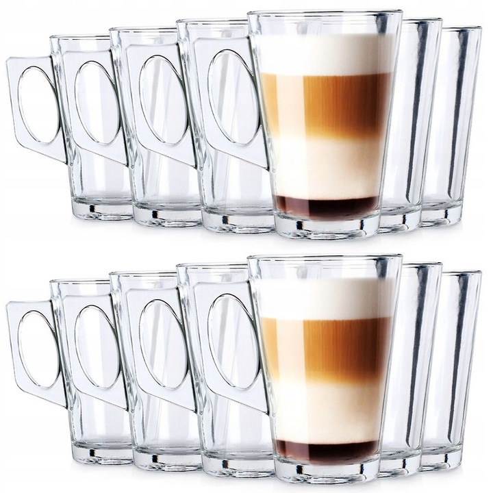 Set De Pahare Cu Maner, Vilde, 255 ml, Sticla Transparenta, 12 Bucati, Pentru Bauturi Calde Si Reci, Compatibile Cu Masina De Spalat Vase Si Cuptorul Cu Microunde