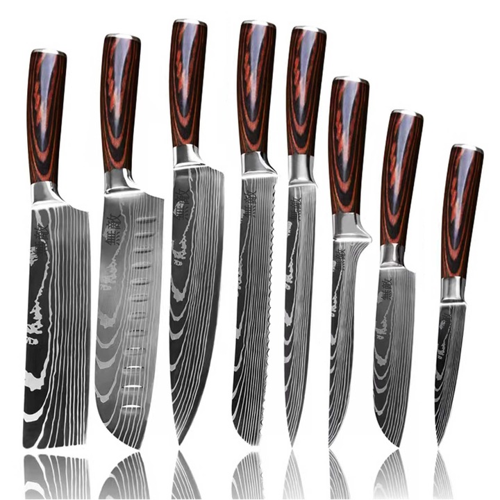 Set de cutite japoneze de 8 buc. Muteki in cutie cadou Otel cu continut ridicat de carbon Set