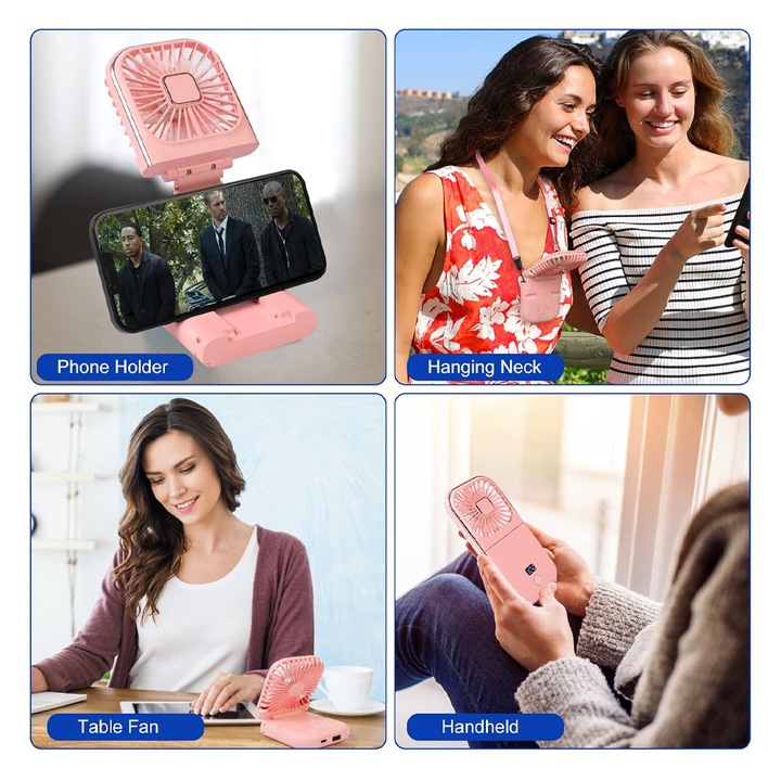 3 az 1-ben hordozható ventilátor, OPTIM MEGOLDÁS, 3 sebesség, LED kijelző, rendkívül csendes, hűtési technológia, 180°-ban összecsukható, telefontartó, kézi, nyak, 16,7x8x1,9 cm, 3000 mAh-s akkumulátor, USB-n keresztül újratölthető, XTO