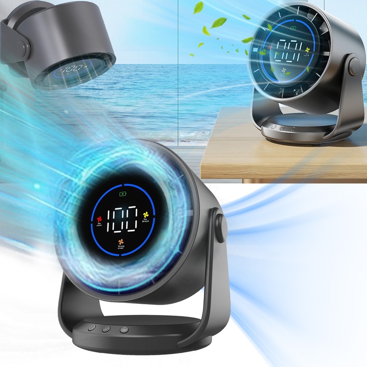 Преносим настолен вентилатор, Puepoul, 100 скорости, презареждащ се с цифров дисплей, 105° наклон, монтиран на стена, USB тип C, 4000 mAh батерия, безчетков мотор, ултра тих, за дома, къмпинг, черен