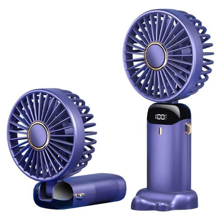 3 az 1-ben hordozható ventilátor aromaterápiával, OPTIM SOLUTION, 5 sebesség, LCD kijelző, Miniatűr SMART kialakítás, nyárra, 90°-ban összecsukható, Ultracsendes, Hűtéstechnika, 12 órás autonómia, Telefontartó, Kézi, Nyak, USB Újratölthető, XTO, Lila