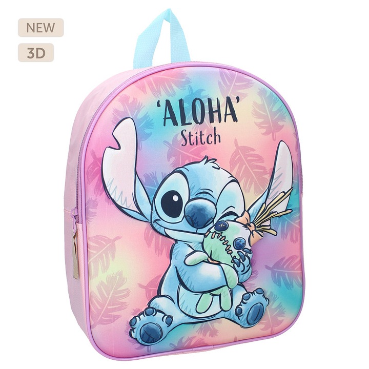 Ghiozdan copii 3D Stitch, 32x26x11 cm, cu un compartiment, multicolor, bretele ergonomice, intarite si ajustabile, Simply Special