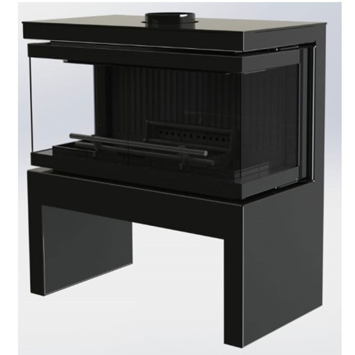 Semineu freestanding pe lemne A-Caminetti Viking 67, dimensiuni 836 x 434 x 662 mm, randament 75%, iesire de fum 150 mm, cu interior masliniu Grenaisol din vermiculita