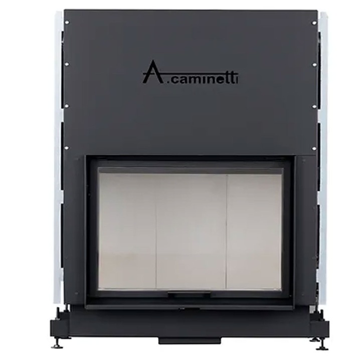 Focar semineu pe lemne model A-CAMINETTI FLAT 90x70 cu usa relevabila, 19 kW putere maxima, negru, 1675 x 605 x 1263 mm, iesire de fum 200 mm