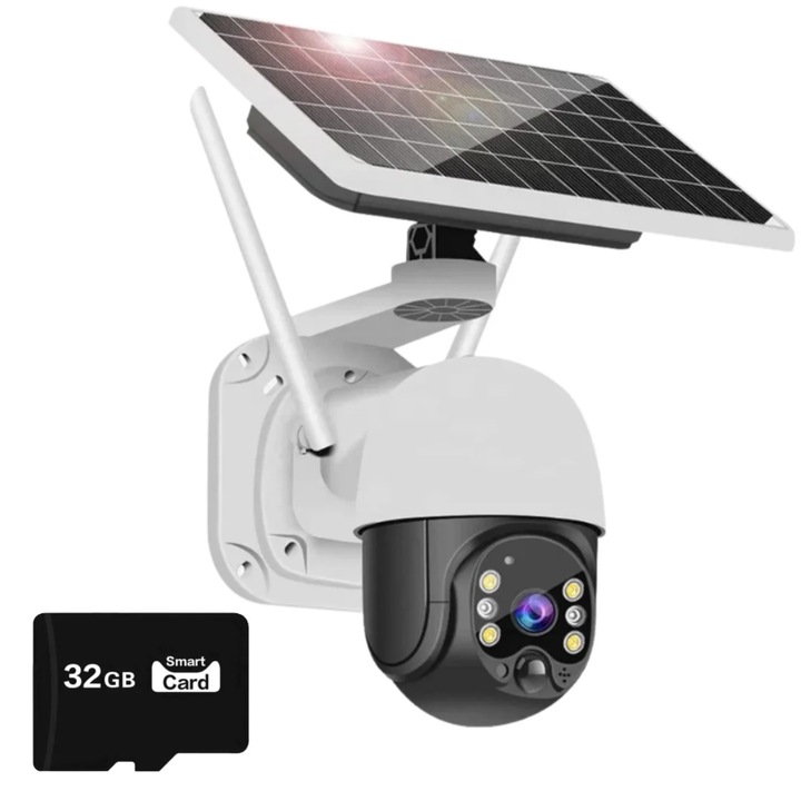 Napelemes kamera 4G SIM kártyával, Full HD1080p, 3 MP, 10X zoom, 9W napelem, IP 66, 350°-os látómező, plusz 32 GB-os kártya