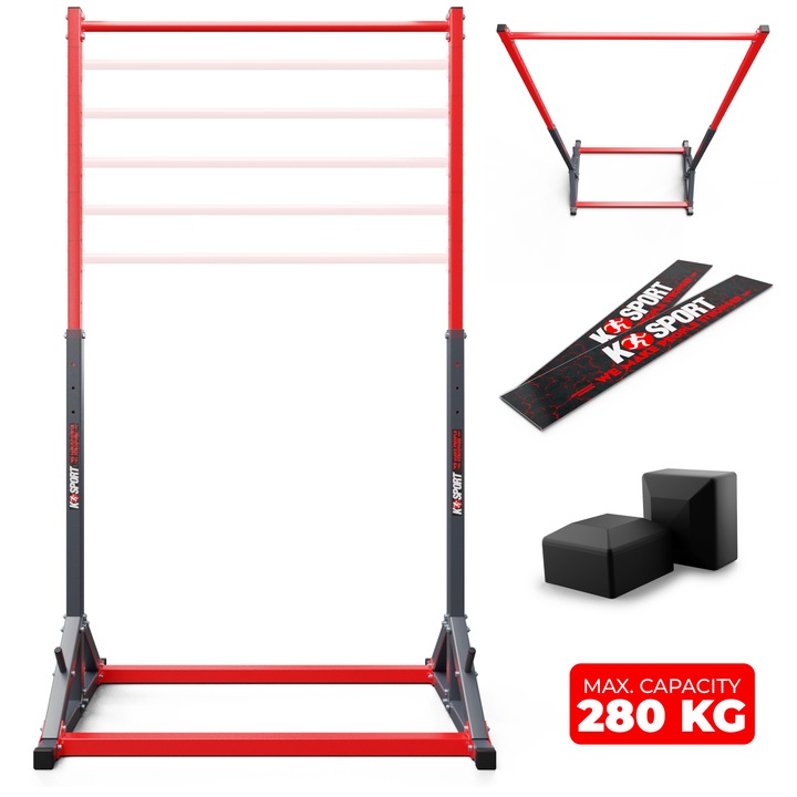 Bara De Tractiune, K-SPORT, KSSL060, Reglabila, Metalica, Multifunctionala, Stabila, Destinata Utilizarii In Interior Si Exterior. Calisthenics, Sarcina Maxima 280 kg, Dimensiuni 1445-2225x1205x800 mm, Roz/Negru