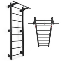 Scara Gimnastica Cu Bara De Tractiuni, K-SPORT, KSSL094, Metal, Sarcina Maxima 250 kg, Destinata Adultilor Si Copiilor, Fixare Stabila Pe Perete, Multifunctional, Calistenica, Antrenament Pentru Intregul Corp, 215 x 100cm, Negru/Rou