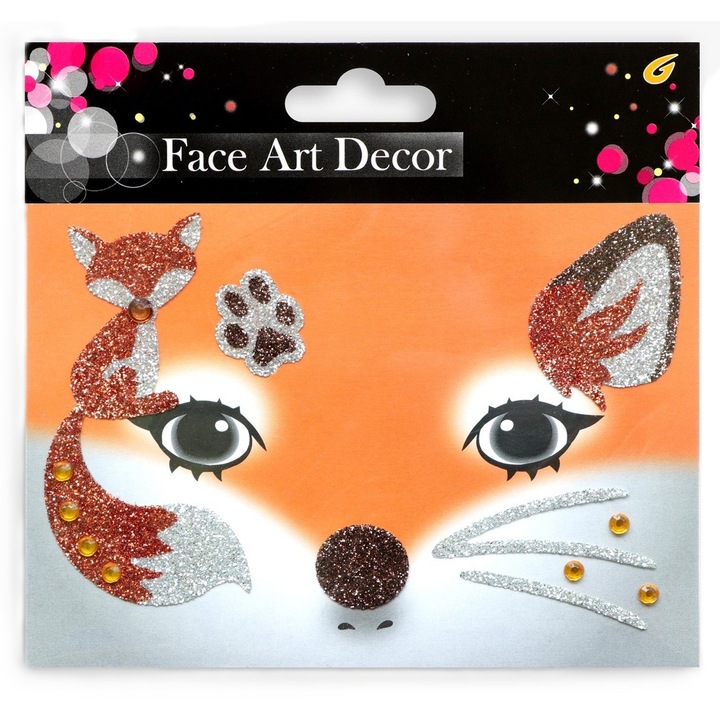 Sticker Temporar pentru Fata, Flippy, pentru Machiaj, Face Art, Halloween, Teatru, Model Vulpe, Portocaliu