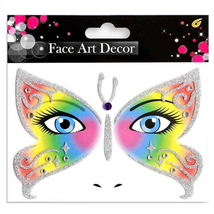 Временен стикер за лице, Flippy, за грим, Face Art, Хелоуин, Театър, Модел на пеперуда, Многоцветен
