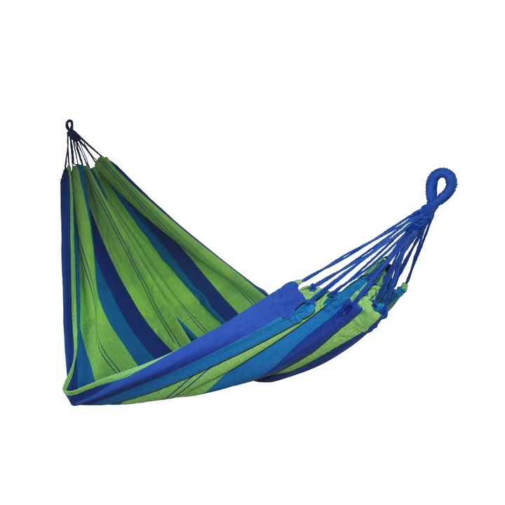 Hamac albastru/verde, policotton, 230 x 150 cm, sarcina maxima 120 kg