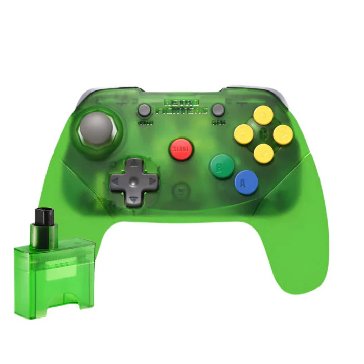 Retro Fighters Brawler64 2.4G vezeték nélküli játékvezérlő, Nintendo 64-hez, zöld