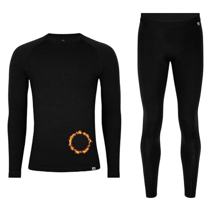Set termic din lana merinos pentru barbati DANISH ENDURANCE, bluza si pantaloni, cu maneca lunga, Marimea M, Negru