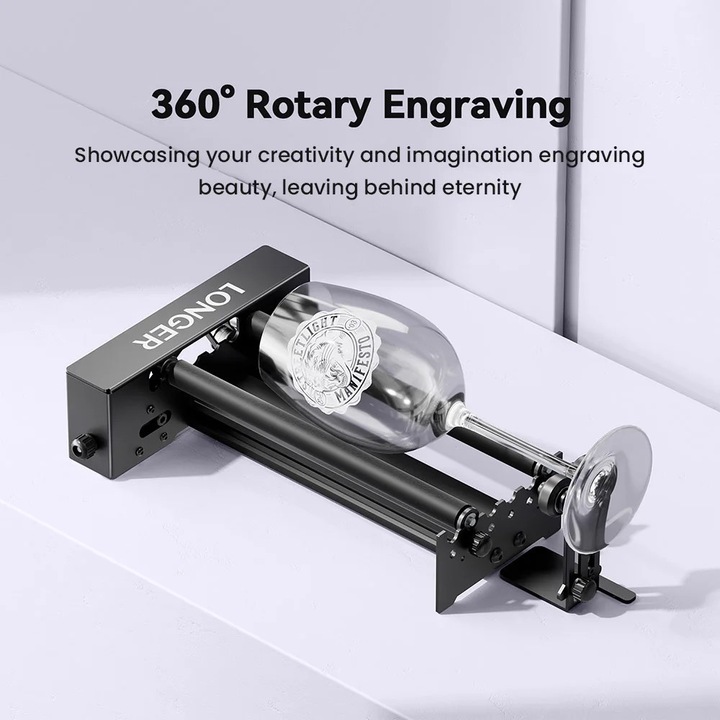 Rulou rotativ pentru gravator laser, axa Y cu suport, rotatie 360°, diametru reglabil 6–300 mm, rosu