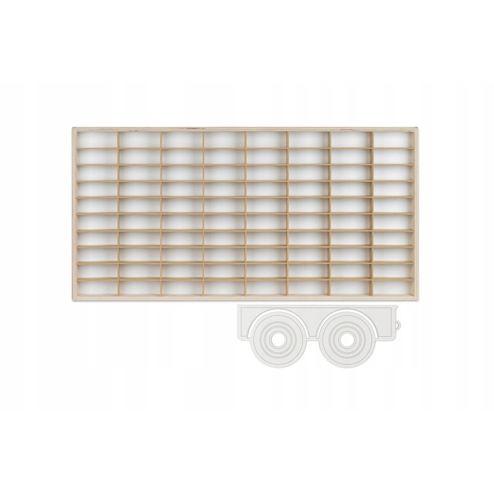 Raft pentru masinute, 80 locuri, organizator din lemn, 78,5cm x 40cm, set cu accesorii de montaj