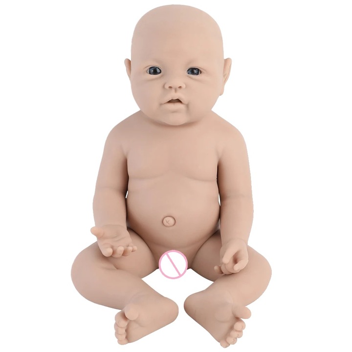 Papusa bebelus din silicon, 38cm, unisex, greutate 1650g, personalizabila, set cu varianta de 43cm