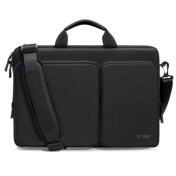 Geanta laptop Tech-Protect Defender, 17 inch, neagra, cu 4 compartimente, set cu curea