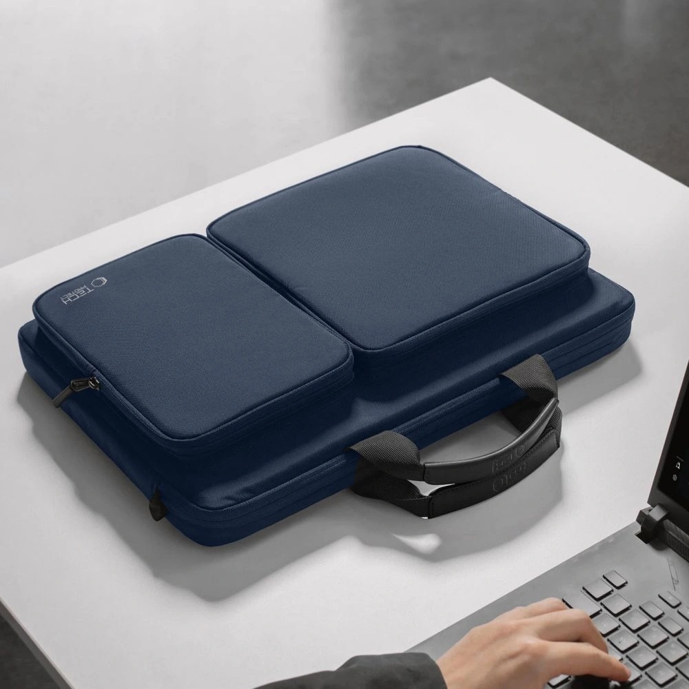 Geanta laptop Tech-Protect Defender, 17 inch, albastru marin, 440x310x70mm, set cu curea