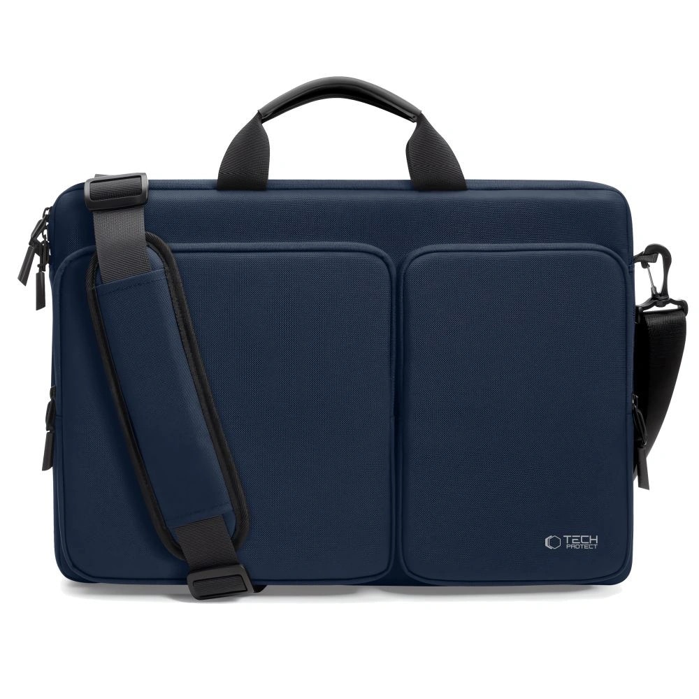 Geanta laptop Tech-Protect Defender, 17 inch, albastru marin, 440x310x70mm, set cu curea