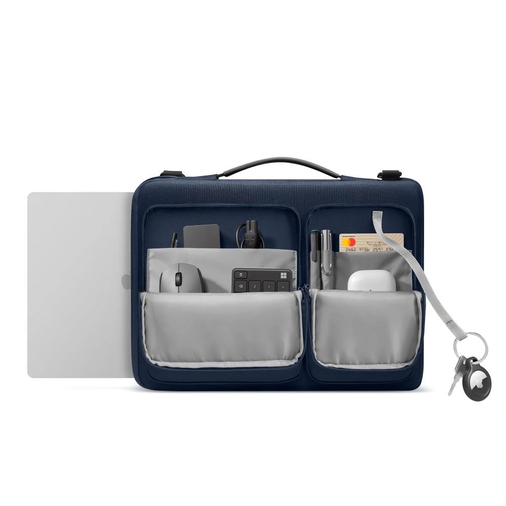 Geanta laptop Tech-Protect Defender, 17 inch, albastru marin, 440x310x70mm, set cu curea