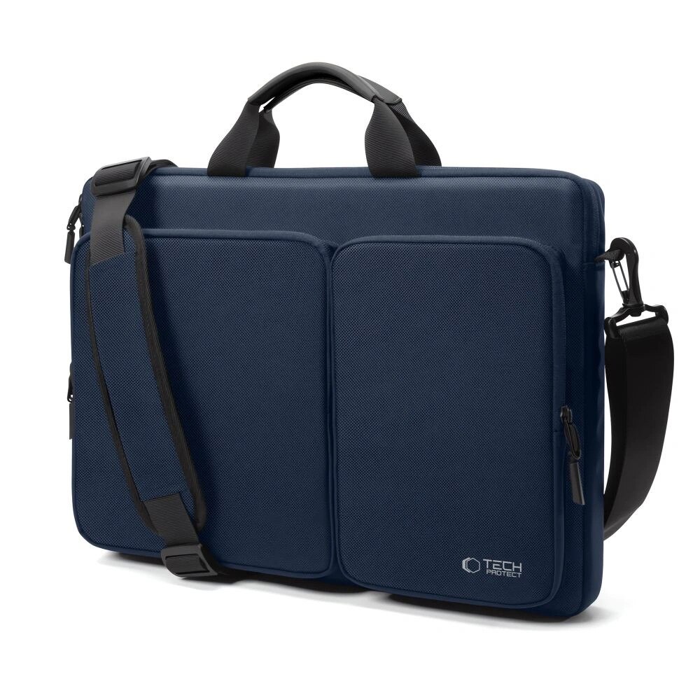 Geanta laptop Tech-Protect Defender, 17 inch, albastru marin, 440x310x70mm, set cu curea