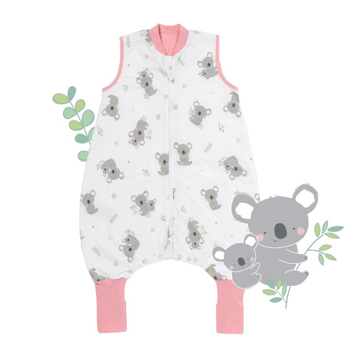 Sac de dormit bebe Slumbersac, 1.0 Tog, model Koala, alb/roz, 80 cm