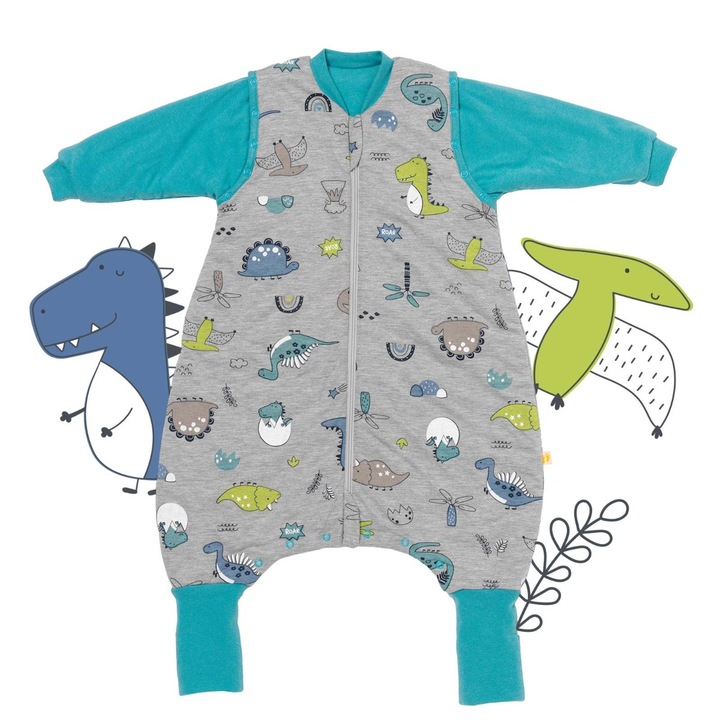 Sac de dormit bebe Slumbersac, 2.5 Tog, model Dino, albastru/gri, 120 cm