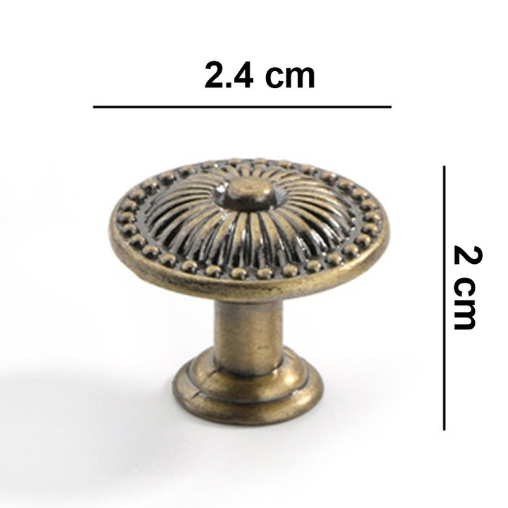 Manere retro pentru usi de dulap, model flori antice, finisaj bronz, set de 4