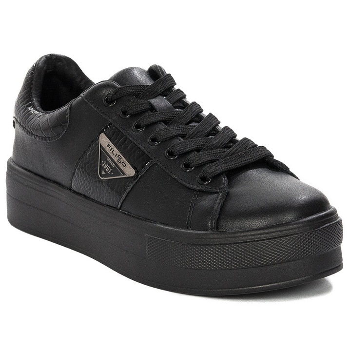 Semighete dama, Filippo, Piele naturala, Platforma 4 cm, Negru