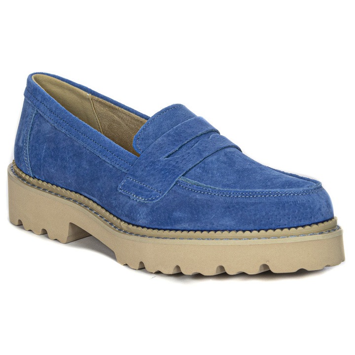 Pantofi dama, Filippo, Cu platforma, Piele naturala, Albastru