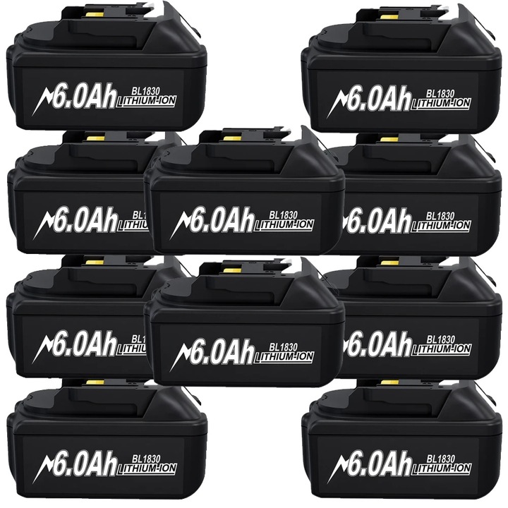 Li-Ion 18V akkumulátor készlet, 10 db, 6.0Ah, továbbfejlesztett áramkör, LED kijelző