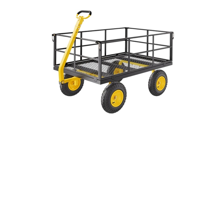 Carucior de gradina, capacitate de incarcare 1400 lbs, dimensiuni 1150x740x390mm, galben/negru