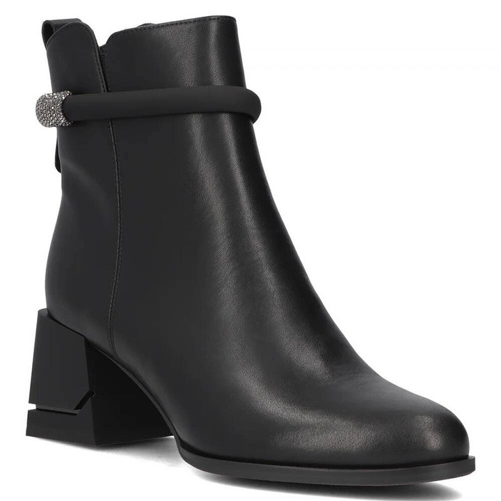 Botine dama, Filippo, Toc inalt, Piele naturala, Negru