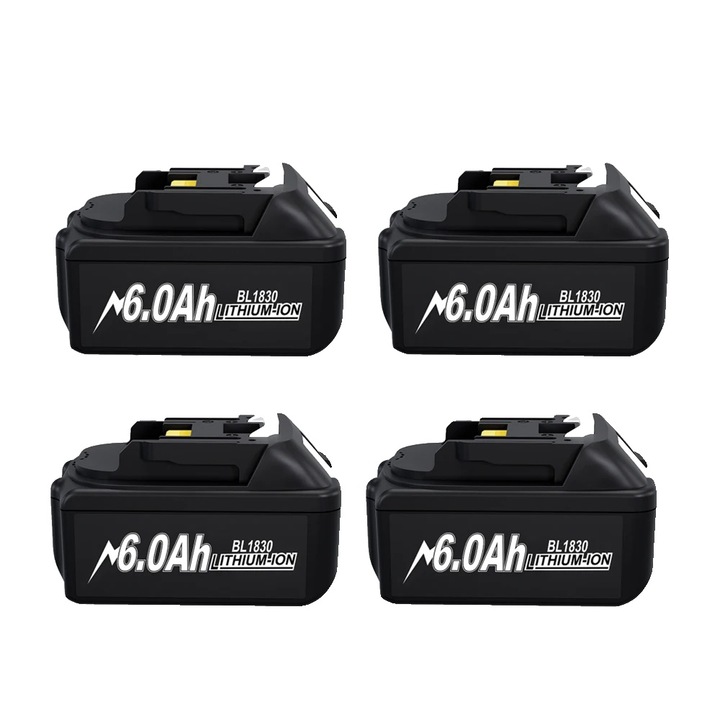Pachet baterii 18V, 4 piese 6.0Ah, Li-Ion, protectie la suprasarcina, indicator LED