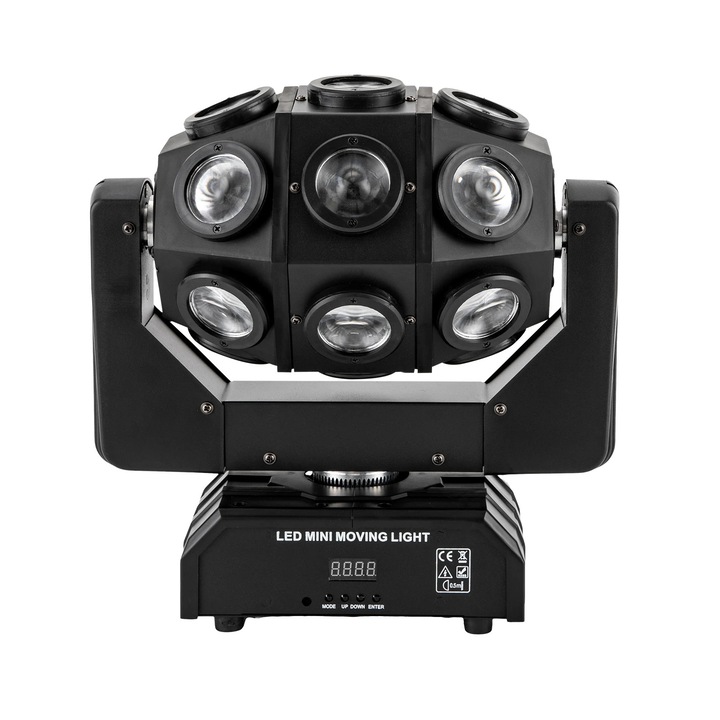 Moving head RGBW, 18 LED-uri, control DMX512, negru, 21, 5x18, 8x35 cm