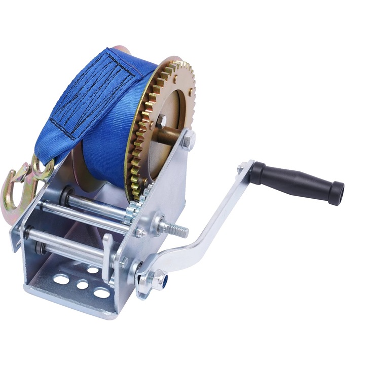 Winch manual, capacitate 1588kg, lungime curea 10m, albastru