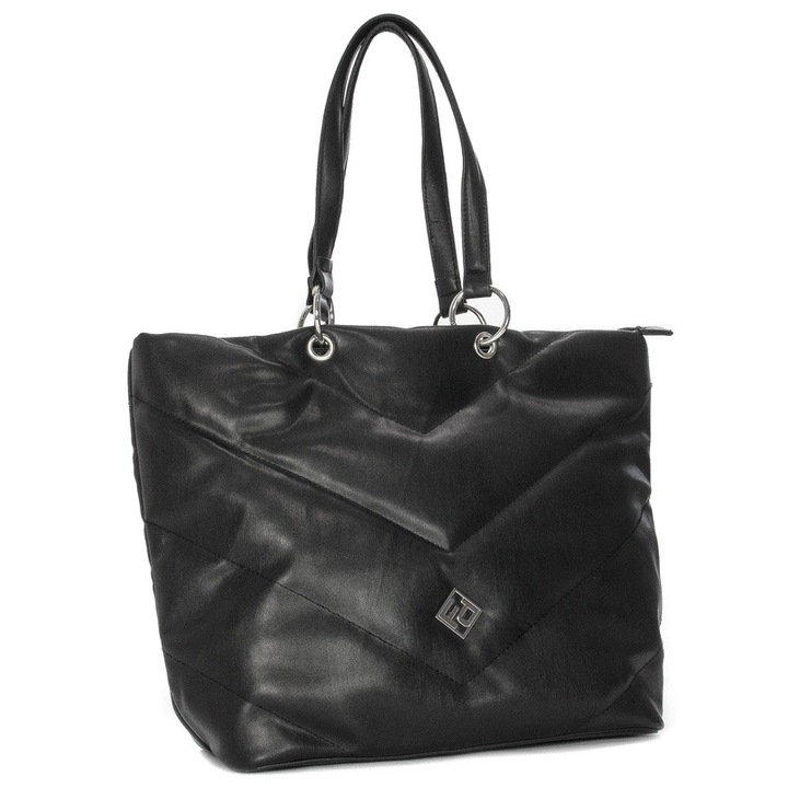Geanta dama mare shopper Filippo, neagra, 31x31x15cm, cu trei compartimente