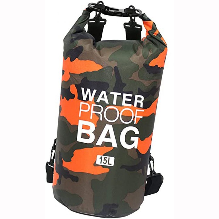 Sac impermeabil AMRINUGL, 10L, material ripstop PVC, curea tip rucsac, pentru activitati acvatice